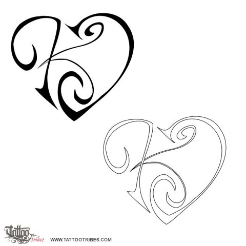 K+J heart (Union, affection) tattoo design thumbnail
