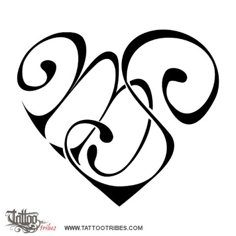 M+S heart (Bond, affection) tattoo design thumbnail