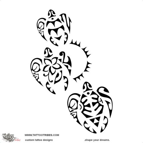 Toó Toru Honu (Three turtles) tattoo design thumbnail