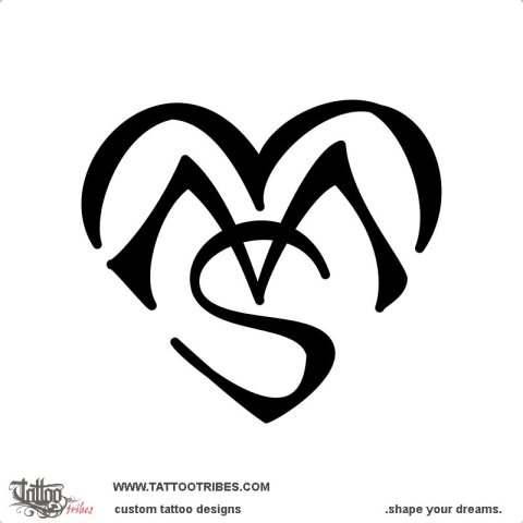 Heart M+M+S (Union) tattoo design thumbnail