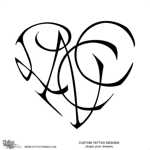 L+N+C+C heart (Bond) tattoo design thumbnail