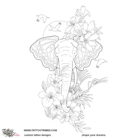Elephant & butterfly (Duality) tattoo design thumbnail