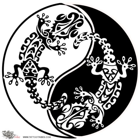 Karma geckos (Magical balance) tattoo design thumbnail