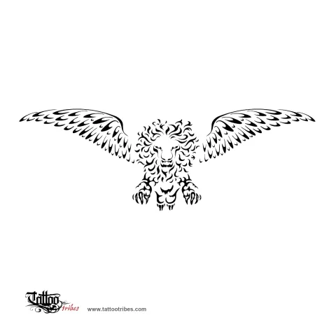 Winged jumping lion