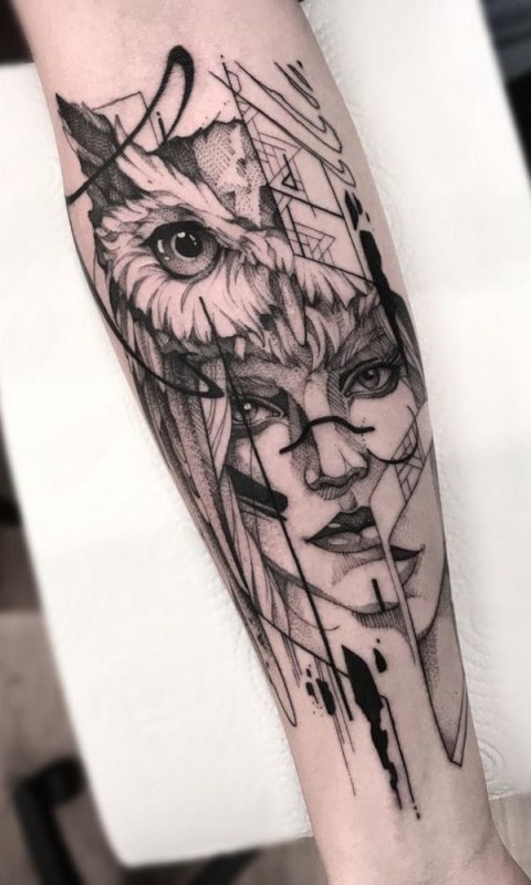 Amit - Owl woman: real inked placement tattoo photo thumbnail