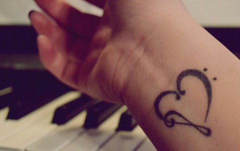 Elle - Musical heart: real inked placement tattoo photo thumbnail