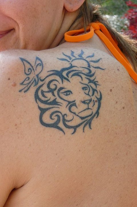 Gabriella - Lion, butterfly, sun: real inked placement tattoo photo thumbnail