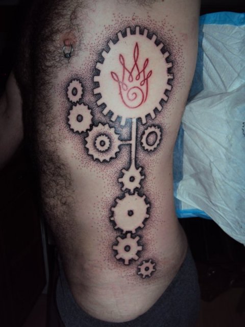 Jesse - Fire & gears: real inked placement tattoo photo thumbnail