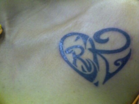 Kelly C+R+K heart: real inked placement tattoo photo thumbnail