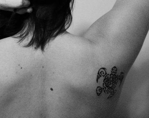 Martina - Flowers turtle: real inked placement tattoo photo thumbnail