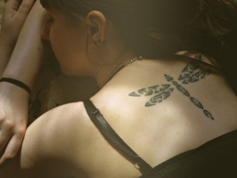 Natasha - dragonfly: real inked placement tattoo photo thumbnail