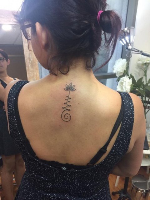 Rocio - Unalome lotus: real inked placement tattoo photo thumbnail
