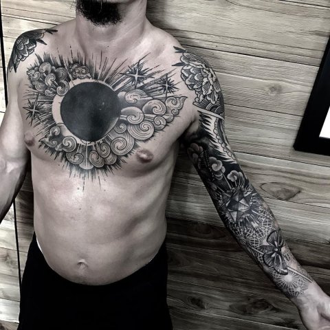 Ernesto - chest blackwork: real inked placement tattoo photo thumbnail